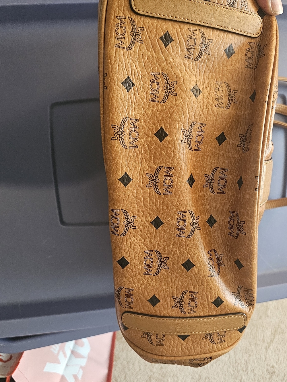MCM Cognac Visetos Logo Tote Bag - Cognac Brown - Picture 2 of 6
